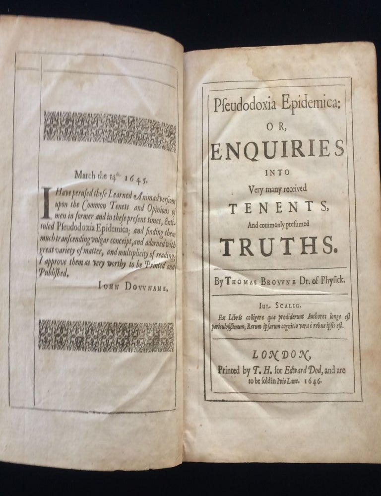 Item #012307 PSEUDODOXIA EPIDEMICA: Or, Enquiries into very many received tenents, and commonly presumed truths. Thomas Browne.