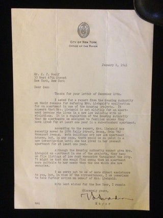 Item #012421 TLS, MAYOR FIORELLO LA GUARDIA, January 2, 1942. Fiorello La Guardia