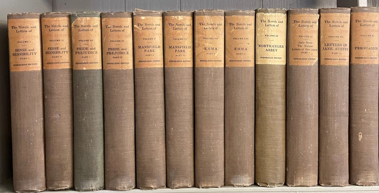 Item #012806 THE NOVELS AND LETTERS OF JANE AUSTEN (Stoneleigh Edition, 12 volumes complete). Jane. Johnson Austen, R. Brimley, William Lyon . Brock Phelps, C. E., H. M., introdcutio by, colored illustrations by.