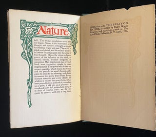 THE ESSAY ON NATURE as written by Ralph Waldo Emerson, and included in his second book of essays ; now reprinted at the Press of Alwil Shop, in Ridgewood, New Jersey : 1803-1903
