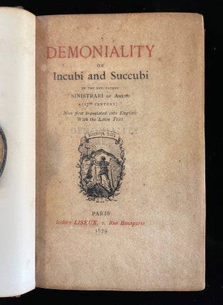 Item #013141 Demoniality or Incubi and Succubi. Rev. Father Sinistrari of Ameno