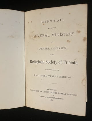 Item #013267 MEMORIALS CONCERNING SEVERAL MINISTERS AND OTHERS DECEASED OF THE RELIGIOUS SOCIETY...