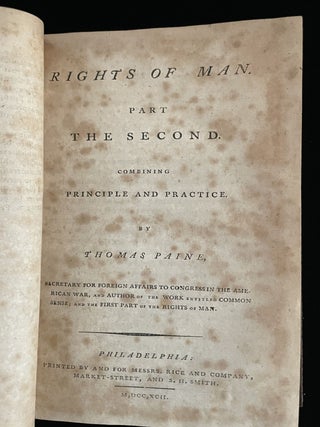 COMMON SENSE, THE RIGHTS OF MAN, RIGHTS OF MAN PART THE SECOND, DISSERTATIONS ON GOVERNMENT..., LETTER ADDRESSED TO ABBE RAYNAL..., and four other pamphlets of the same period.
